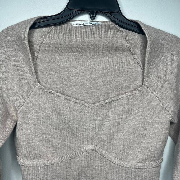 Abercrombie & Fitch Brown Ribbed Corset Sweetheart Neckline Bodysuit Size Medium - Picture 2 of 7